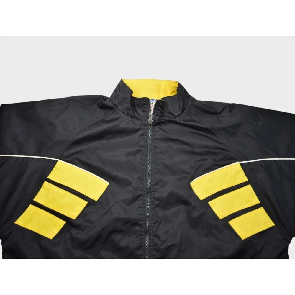 Vintage Adidas Jacket Mens XL Black Yellow Soccer Track Warm Up Windbreaker Logo